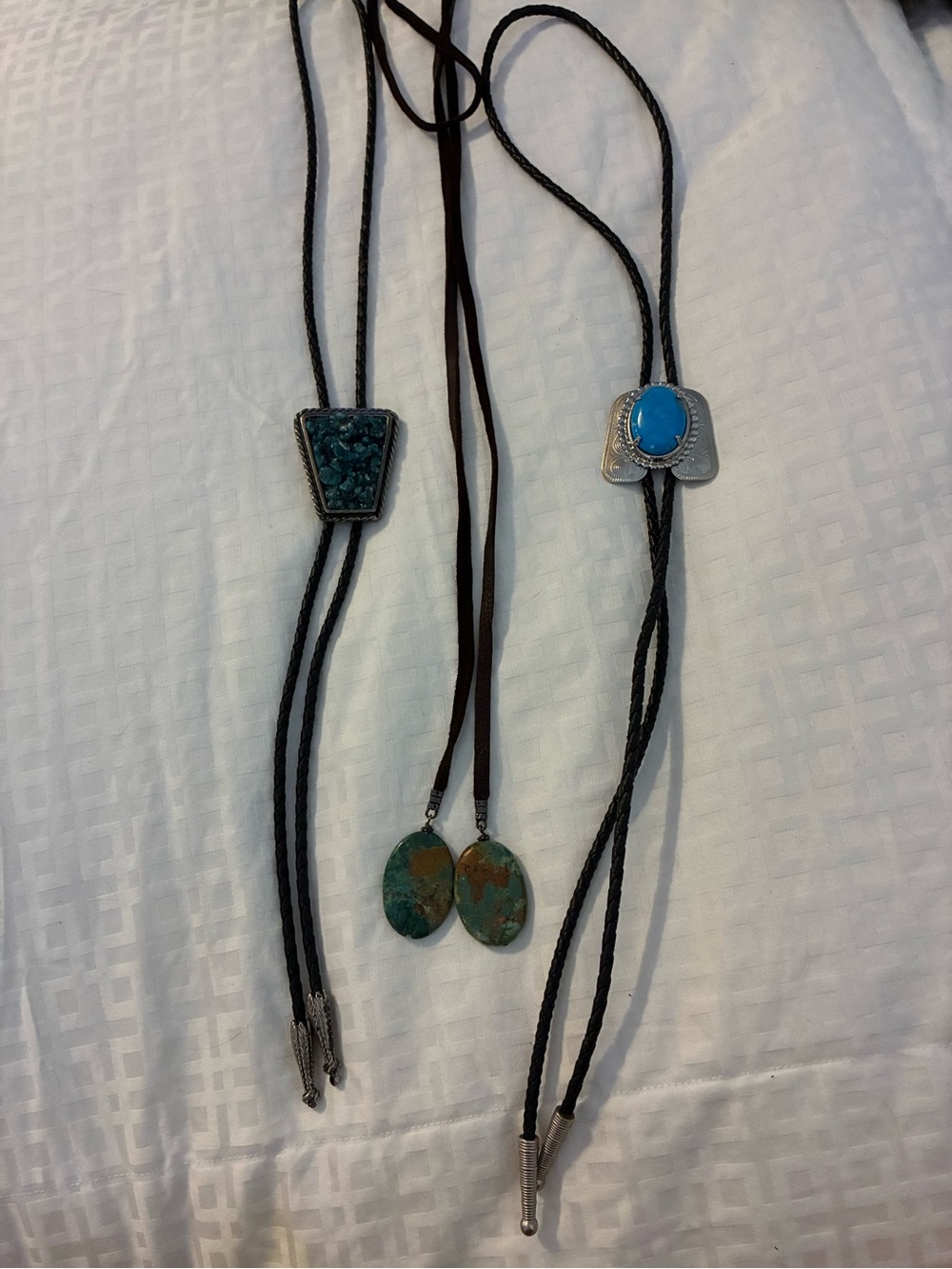 3 Turquoise Western Bolo Ties Necklaces